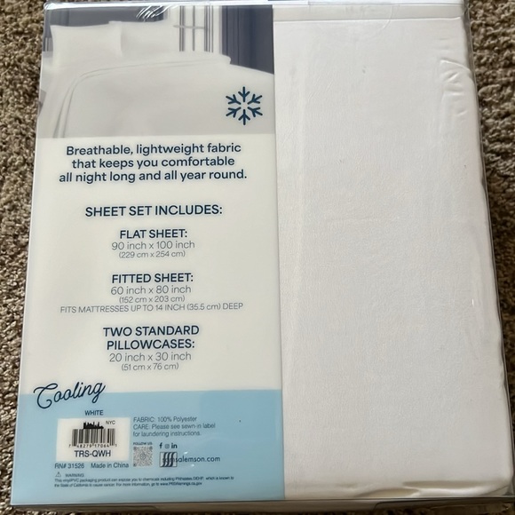 comfort lab cooling queen sheets set white  New bedding - Picture 2 of 4